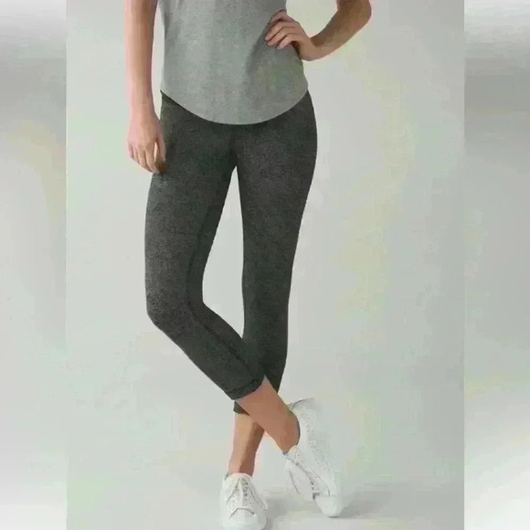 Lululemon Wunder Under Crop III Heathered Herringbone Heathered Black Black / Fa - Picture 7 of 8